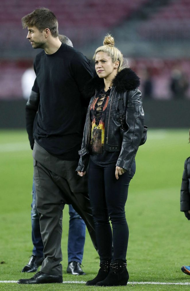 Shakira with her husband Gerard Pique at Camp Nou stadium in Barcelona