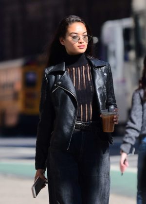 Shanina Shaik in Black out in NYC