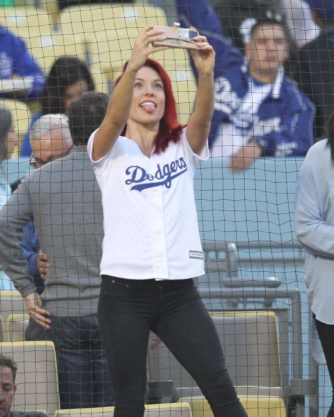 Sharna Burgess at Dodger Stadium in Los Angeles