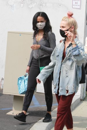 Sharna Burgess with Britt Stewart - Leaving the DWTS studio in Los Angeles