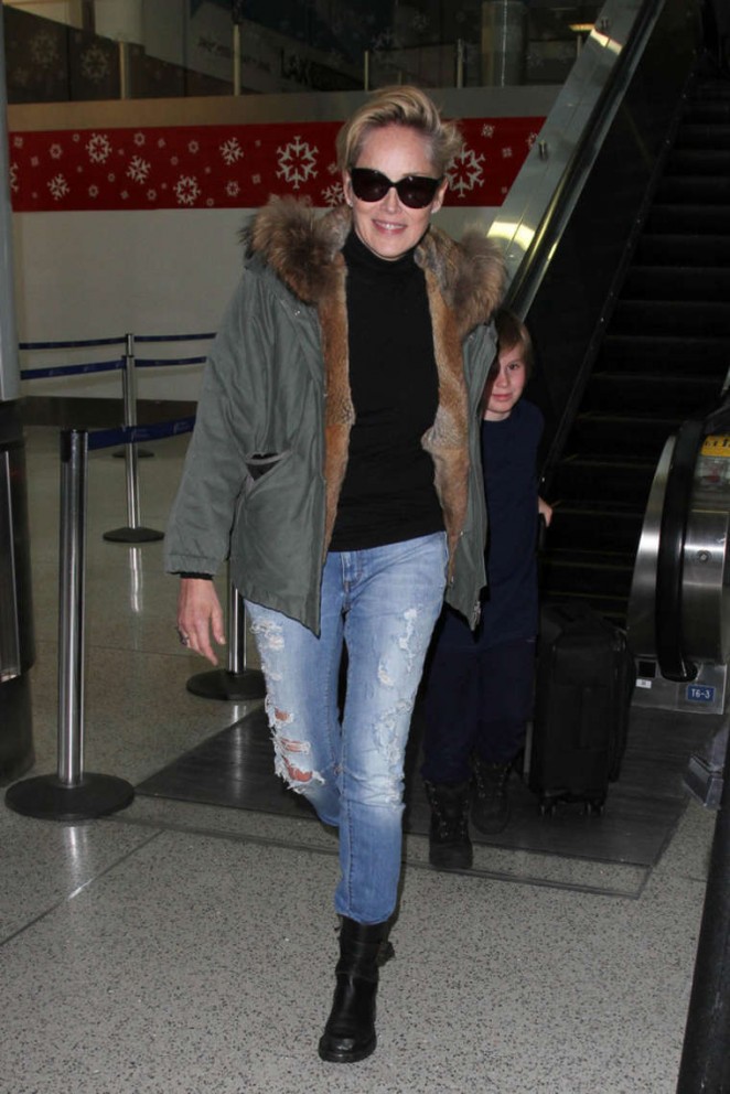 Sharon Stone in Jeans at LAX Airport in LA
