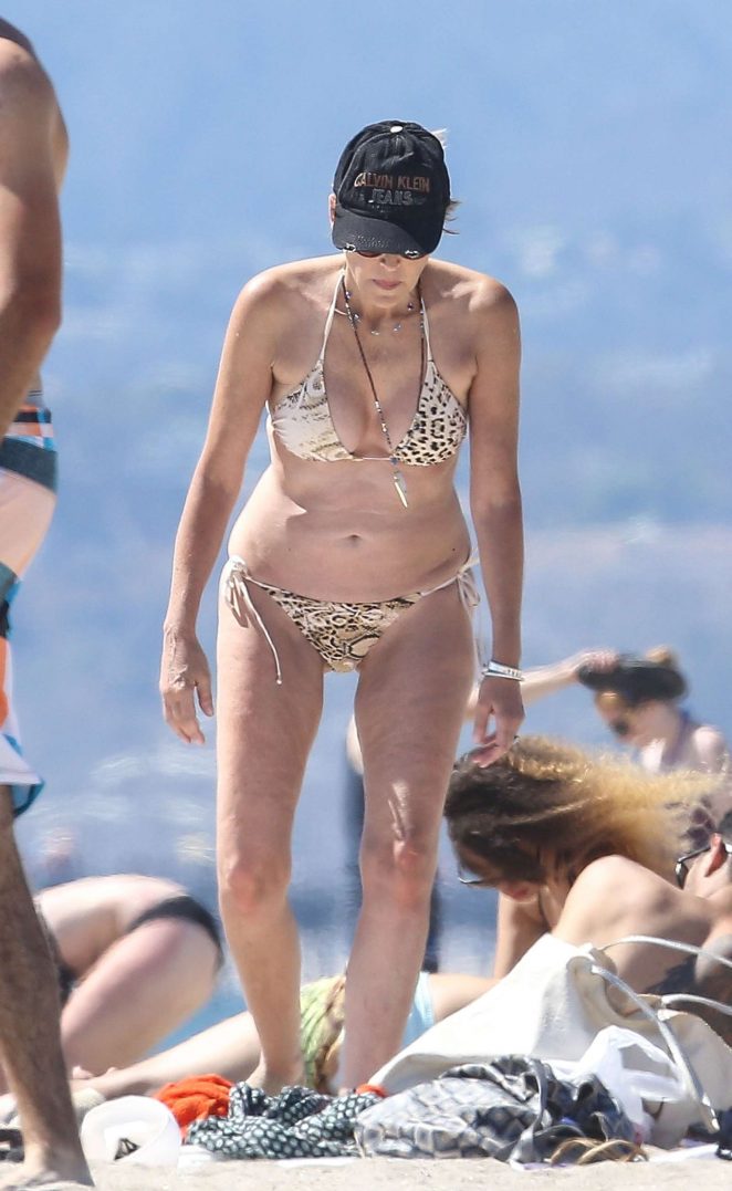 Sharon Stone in Bikini at the beach in Venice