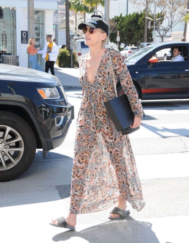 Sharon Stone in Sheer Dress out in Beverly Hills