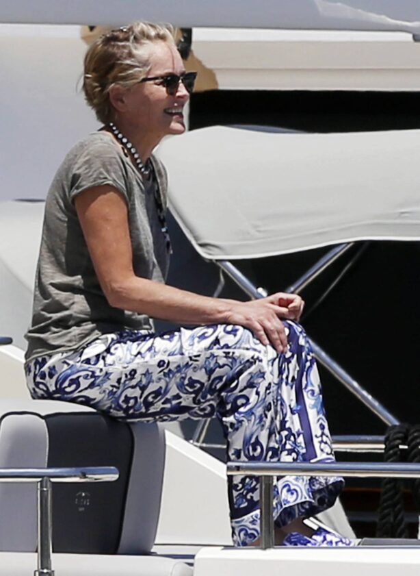 Sharon Stone - On a boat trip in Sicily