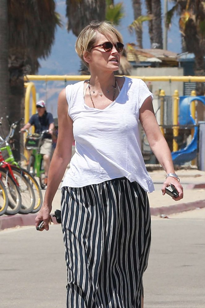 Sharon Stone out at the beach in Venice