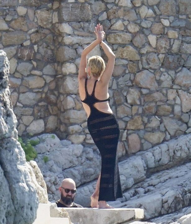 Sharon Stone - Photoshoot candids in black dress in southern France