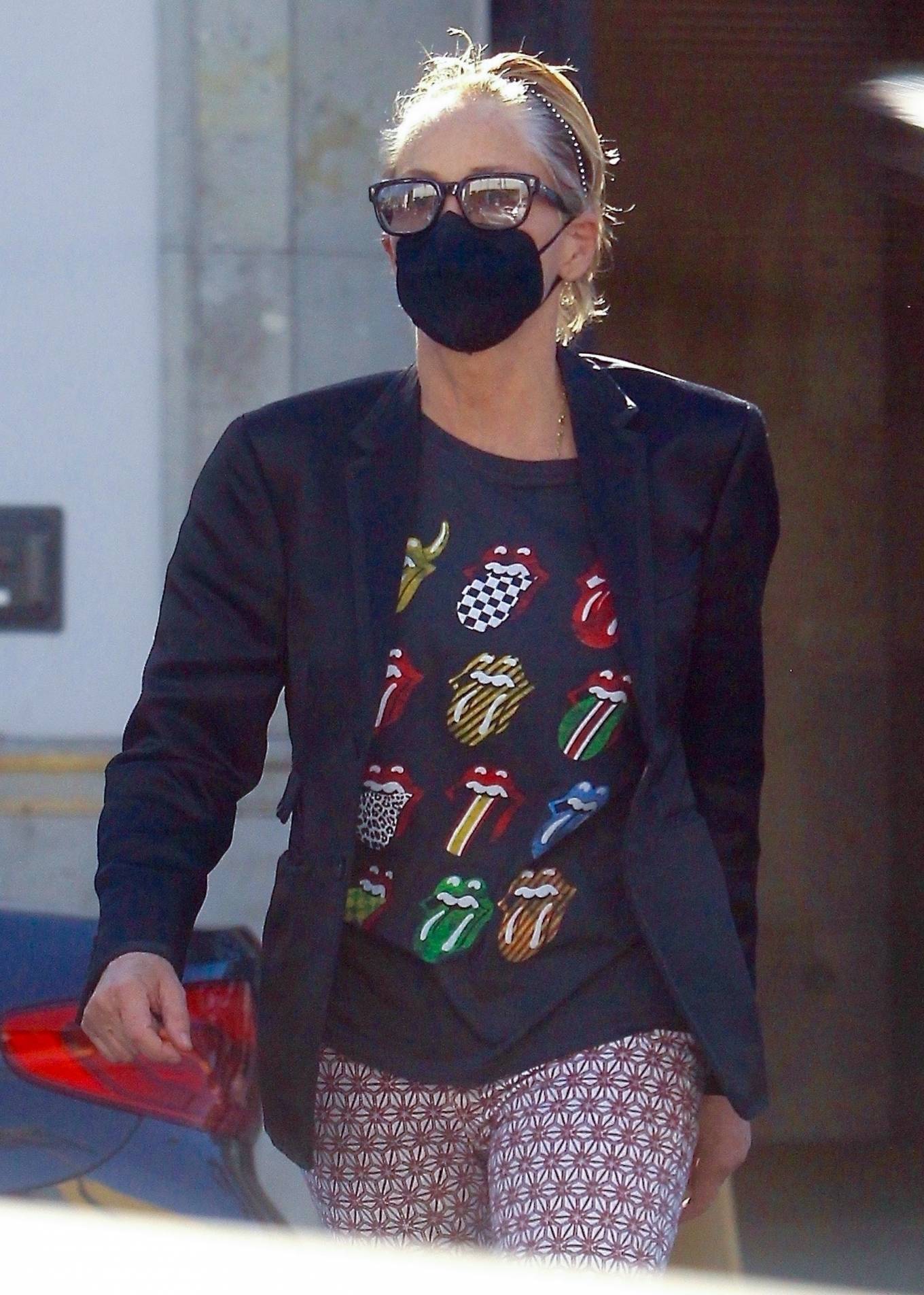 Sharon Stone 2021 : Sharon Stone – Wearing a Rolling Stones shirt in Beverly Hills-02