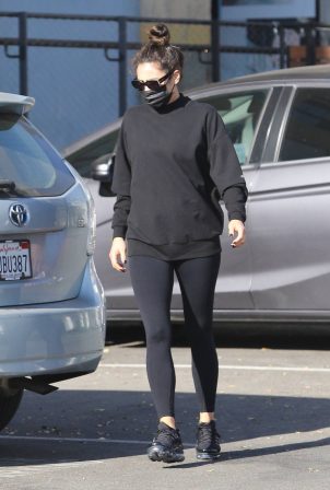Shay Mitchell - In All black around downtown Los Angeles