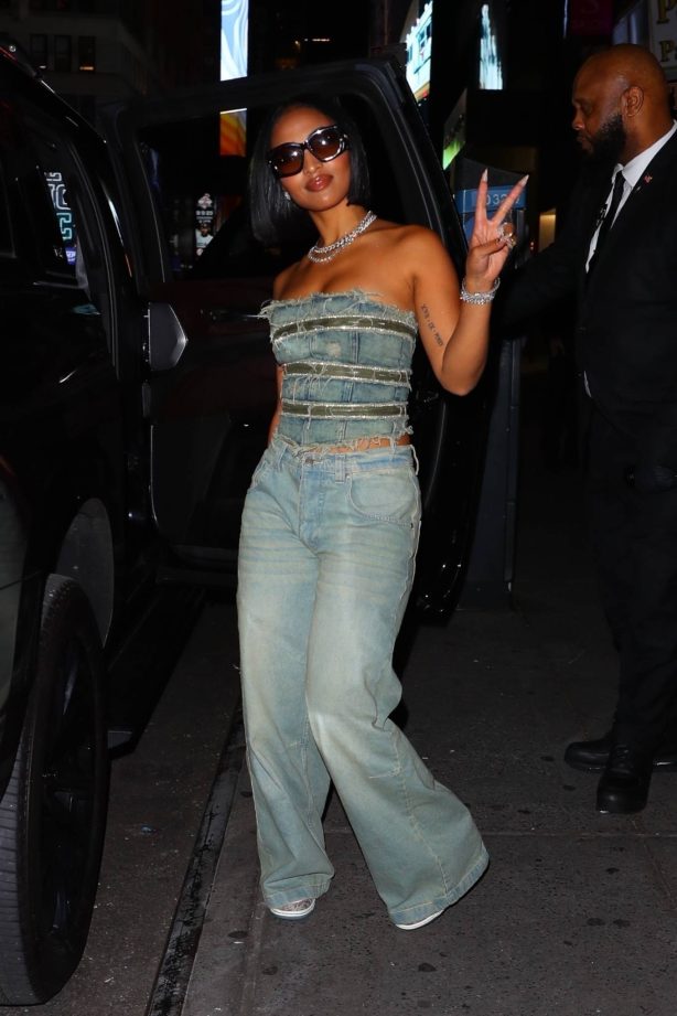 Shenseea - Pictured in a denim top and baggy jeans at the Nylon Nights party in New York