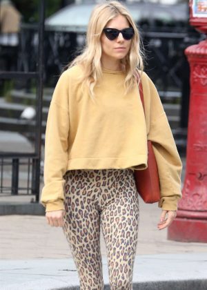Sienna Miller in Leopard Print Tights - Out in New York