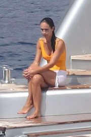 Silvia Toffanin at a luxury yacht in Portofino