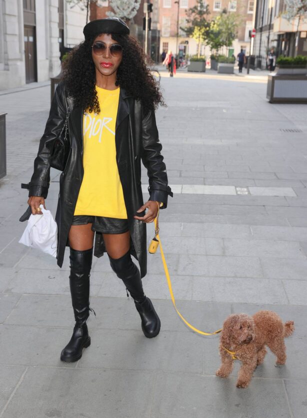 Sinitta - Out in leather shorts and boots in London