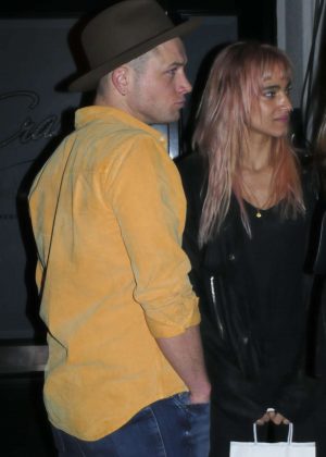 Sofia Boutella and Taron Egerton at Craig's Restaurant in West Hollywood