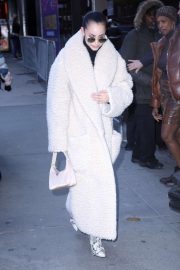 Sofia Carson in Long Fur Coat - Out in New York