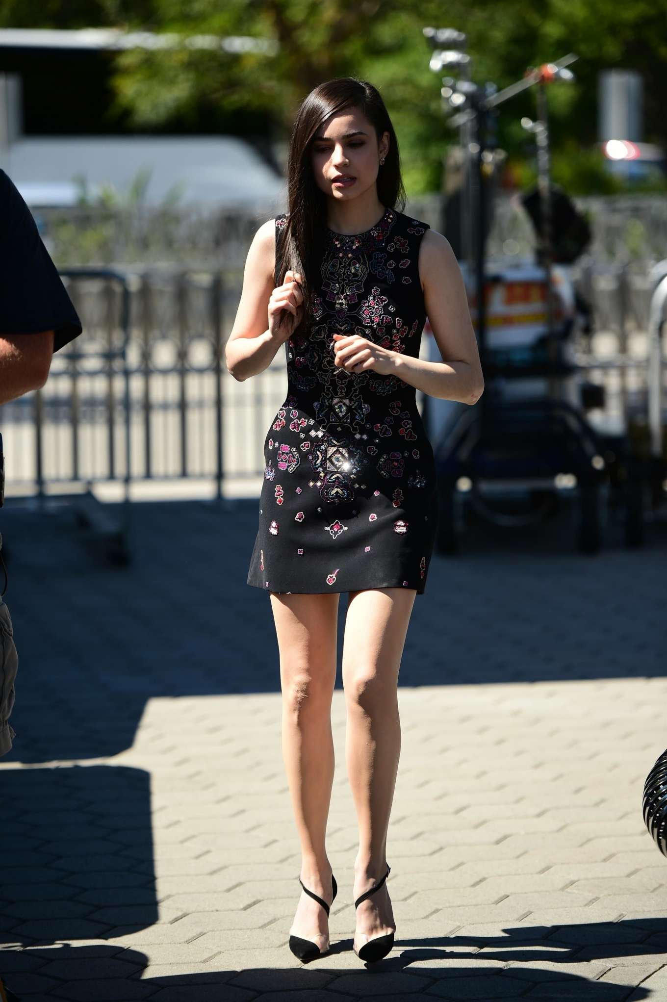 Sofia Carson in Mini Dress at EXTRA in Universal City
