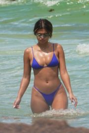 Sofia Jamora in Blue Bikini on the beach in Miami Beach