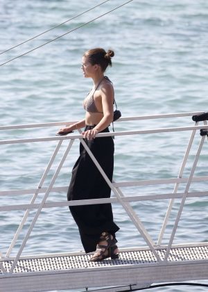 Sofia Richie in Bikini Top on a speedboat in Mykonos
