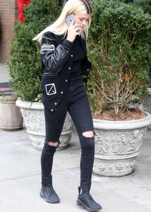 Sofia Richie in Black Ripped Jeans out in New York