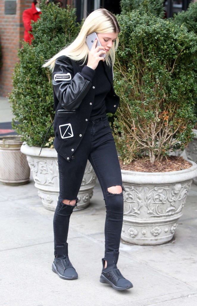 Sofia Richie in Black Ripped Jeans out in New York