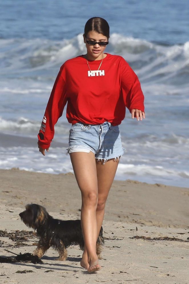 Sofia Richie in Jeans Shorts on the beach in Malibu