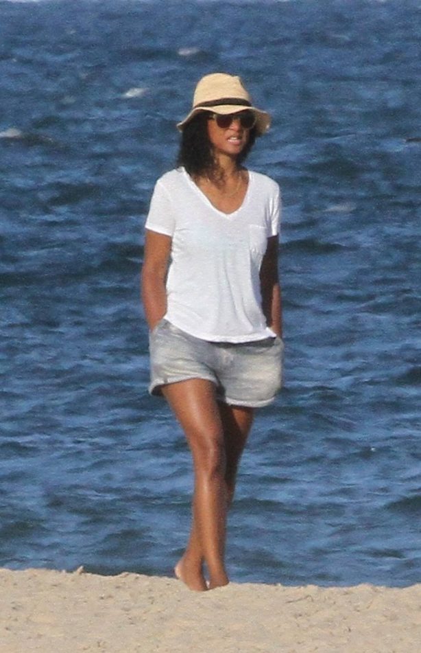 Solange Knowles in Denim Shorts at the Beach in The Hamptons