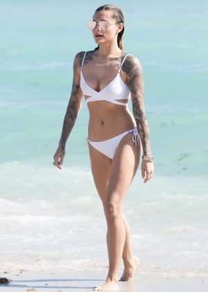 Sophia Thomalla in White Bikini on the beach in Miami