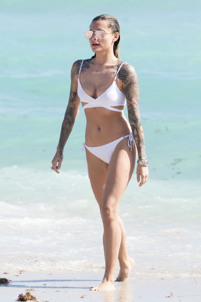 Sophia Thomalla in White Bikini on the beach in Miami