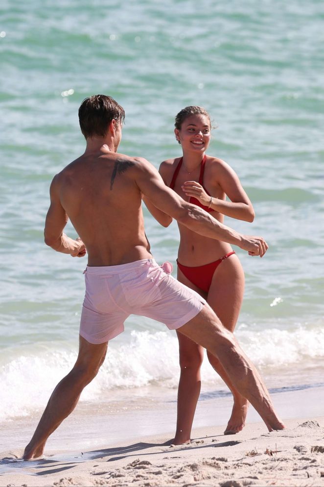 Sophia Vantuno in Red Bikini on the beach in Miami