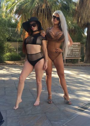 Sophia Vegas and Phoebe Price - In Bikini poses at the pool in Palm Springs