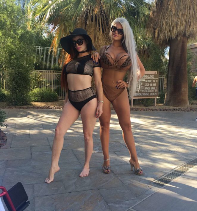Sophia Vegas and Phoebe Price - In Bikini poses at the pool in Palm Springs