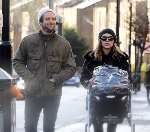 Sophie Cookson - With her newborn baby in London