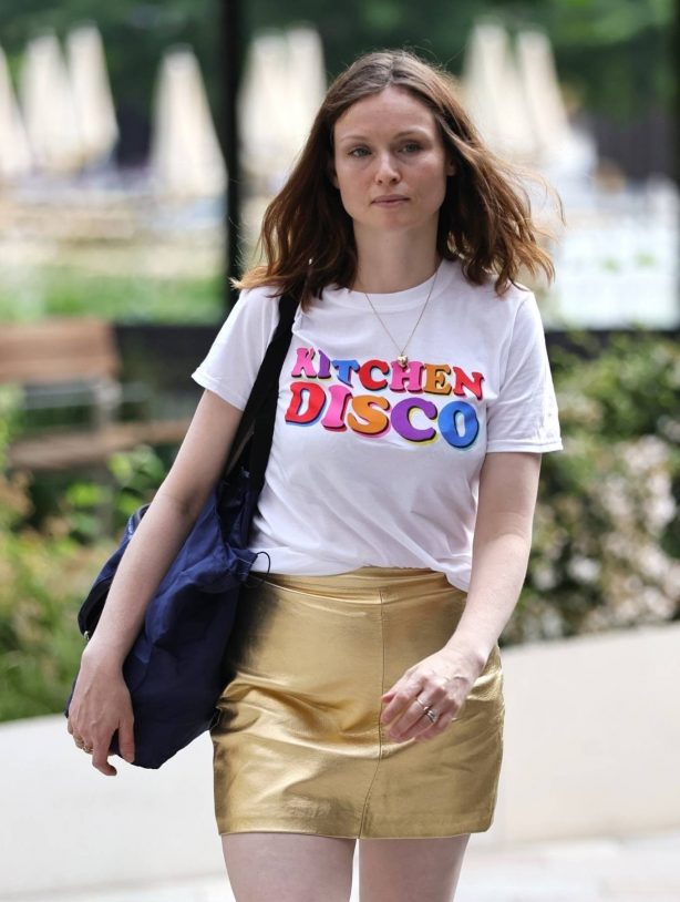 Sophie Ellis Bexter - Out in gold dress and slogan tee at Sunday Brunch TV show in London