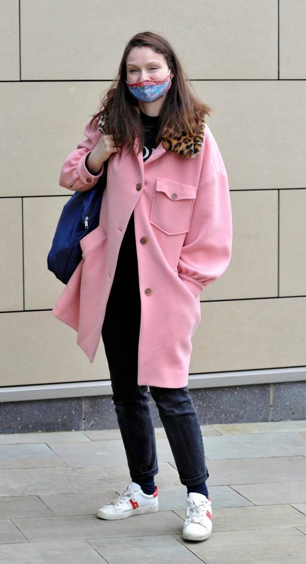 Sophie Ellis-Bextor - In a pink coat on a set of Name that Tune in Manchester