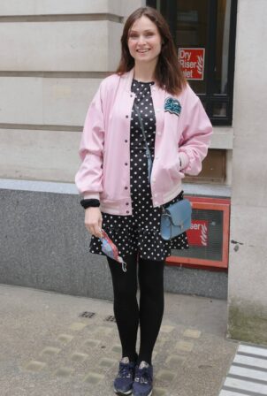 Sophie Ellis Bextor - In a polka dot mini dress and a pink bomber jacket posing at BBC Radio 2