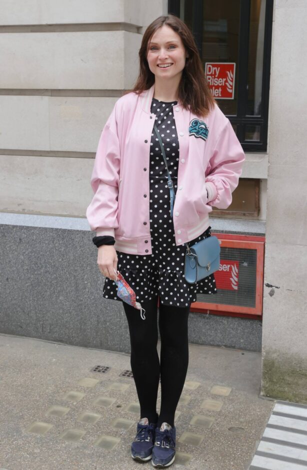 Sophie Ellis Bextor - In a polka dot mini dress and a pink bomber jacket posing at BBC Radio 2