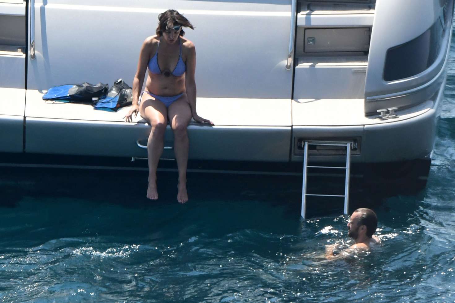 Sophie Marceau in Bikini on a yacht in Capri. 