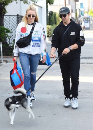 Sophie Turner and Joe Jonas with their dog in Los Angeles