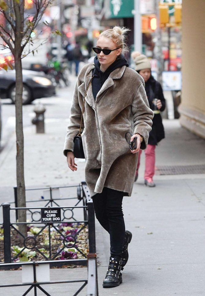Sophie Turner in Fur Coat - Out in New York City