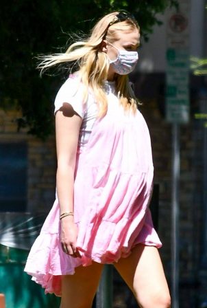 Sophie Turner in Pink Mini Dress and Joe Jonas - Go on a picnic with friends and family in Studio City