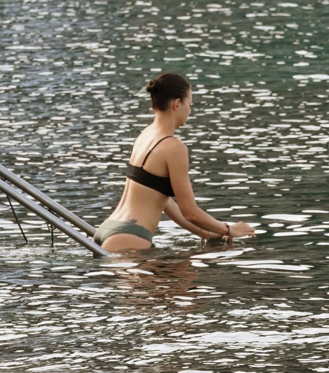 Stefania Seimur in Black Bikini at the Beach in Ischia
