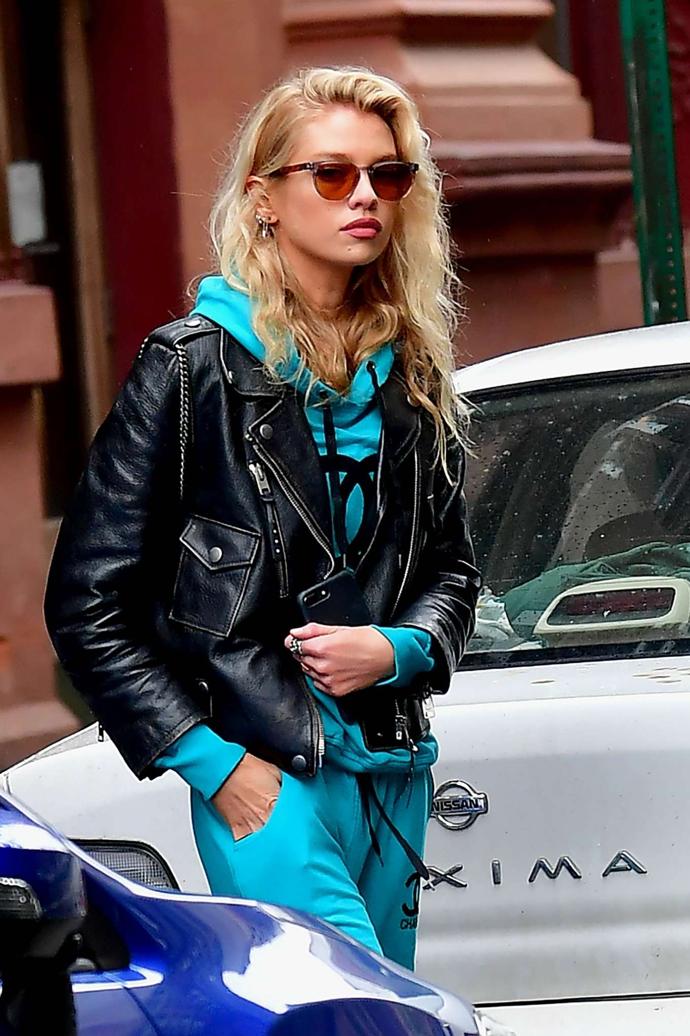 Stella Maxwell in Leather Jacket and Tracksuit -07 | GotCeleb