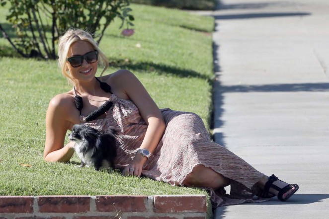Stephanie Pratt out with her dog in Beverly Hills