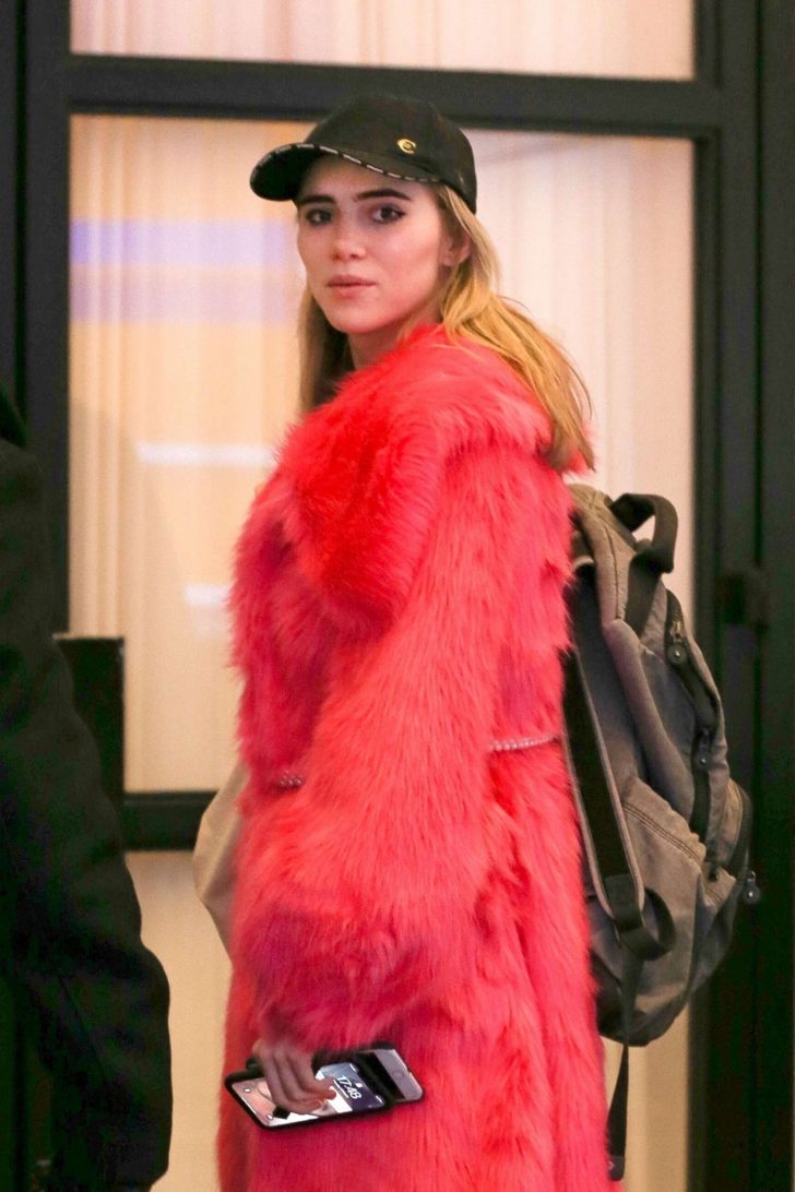 Suki Waterhouse in Pink Coat - Out for a meeting in NYC