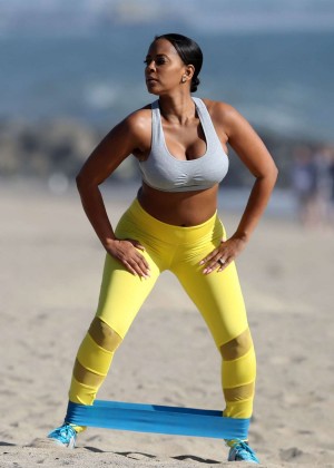 Sunday Carter in Tights and Sports Bra Works Out in Malibu