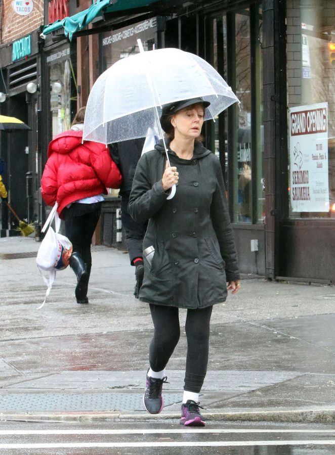 Susan Sarandon on the rain out in New York City