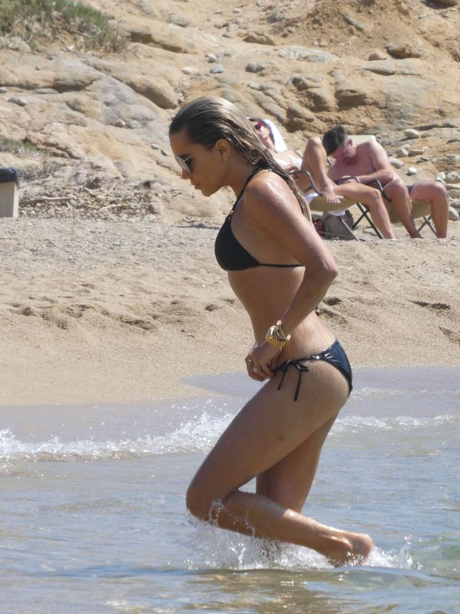 Sylvie Meis in Black Bikini on the beach in Mykonos