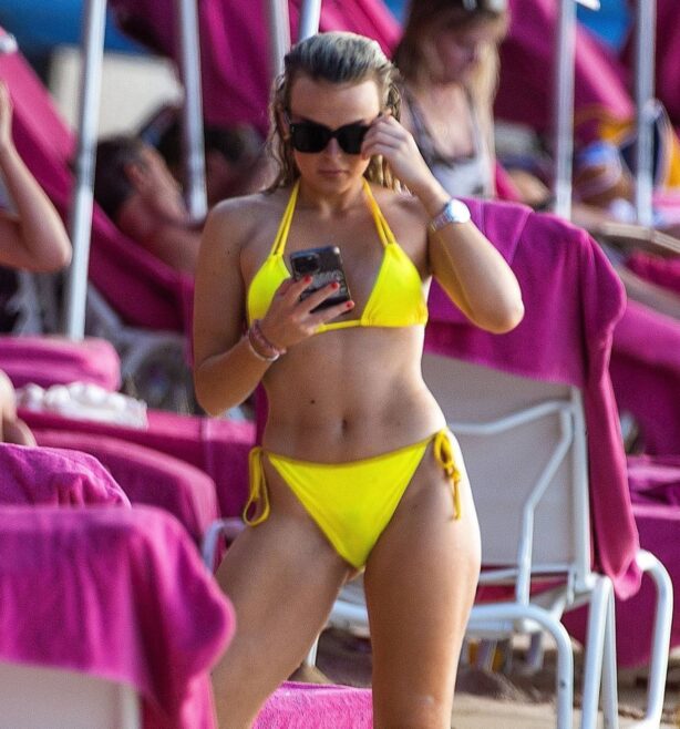 Tallia Storm - In a yellow bikini at Sandy Lane Hotel’s beach in Barbados