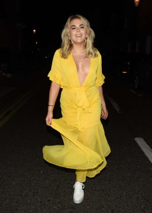 Tallia Storm in Yellow Dress - Leaving Chiltern Firehouse in London