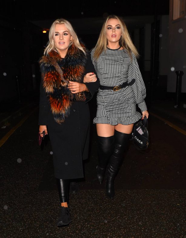 Tallia Storm - Night out in a dress and Gucci belt with her sister Tessie Hartman