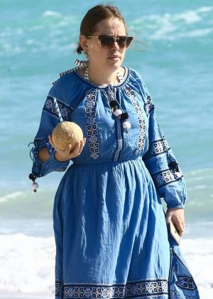 Tanya Burr in Long Dress on the beach in Miami